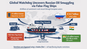 Global watchdog uncovers €1.4B in Russian oil sneaking through Danish Straits on false-flag ships