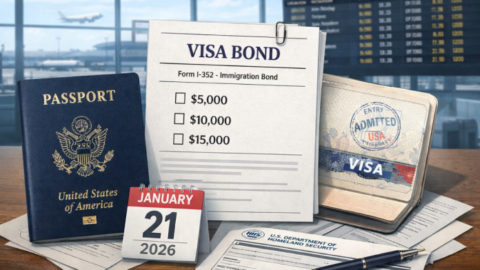 Refundable $5,000–$15,000 visa bond introduced for B1/B2 travellers from 38 countries