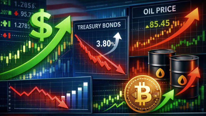 Dollar gains and bond yields rise as oil prices and strong data spark inflation worries